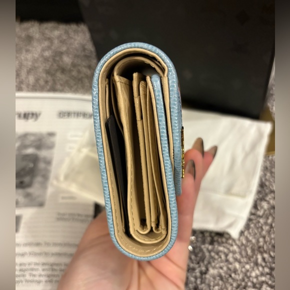 MCM Visetos Trifold Beige and blue Leather Wallet - Picture 9 of 14